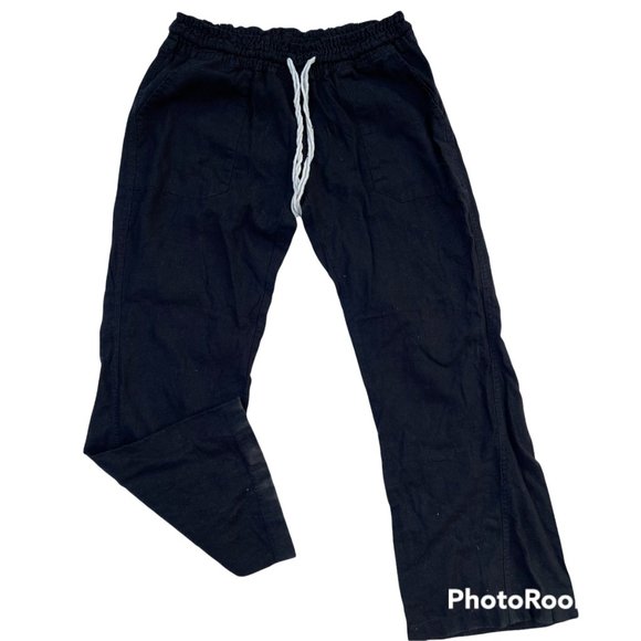 Roxy Oceanside Chambray Flax Linen Blend Pant Black L - Picture 2 of 6